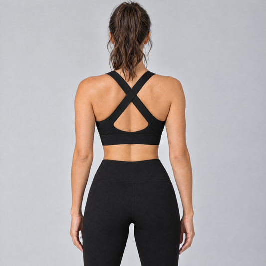 Women's High-Support Sports Bra in Black – back view