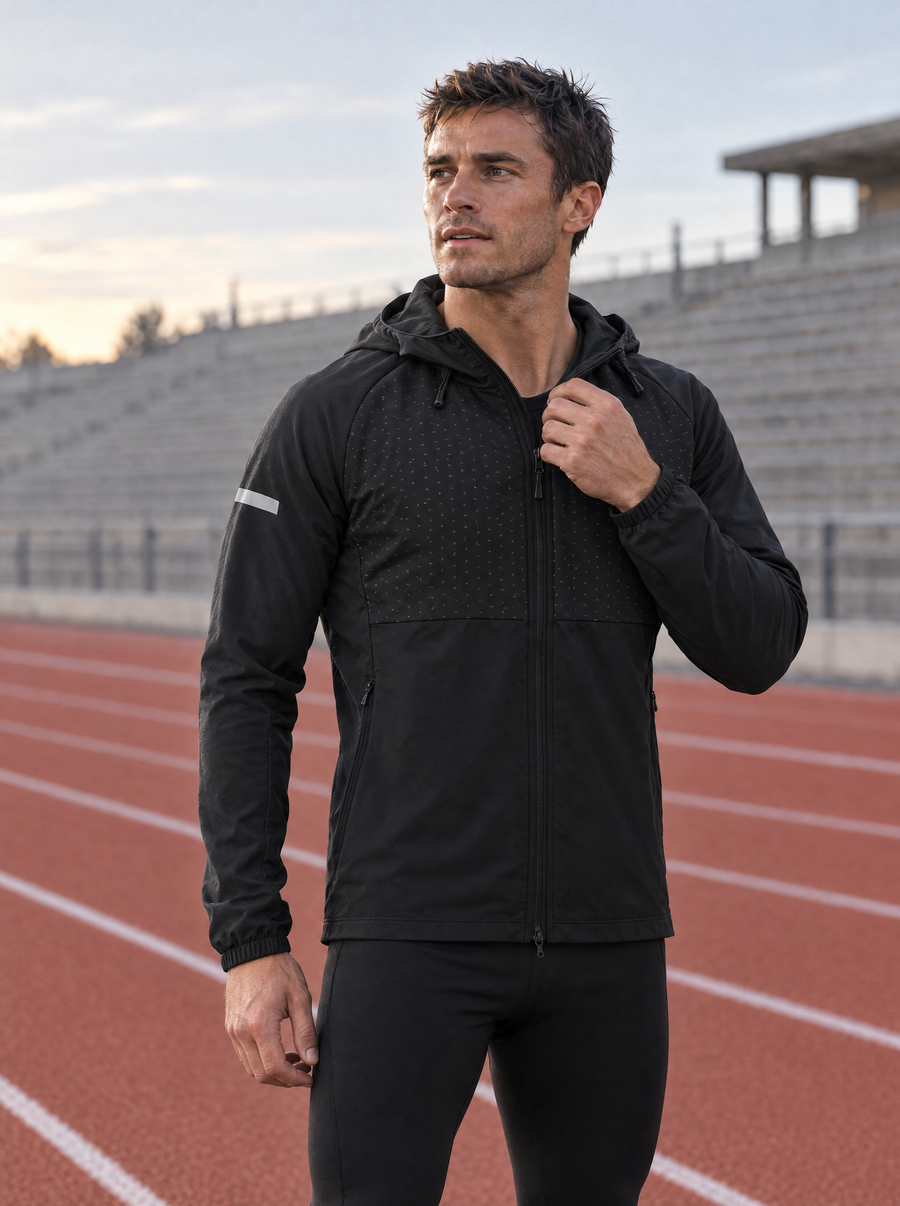 Men's windproof running jacket on the track