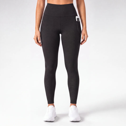 Löpartights för dam, hög midja | Sidofickor, Squat-Proof Nylon