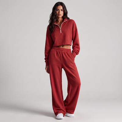 Women's Post-Run Recovery Set | Cropped Half-Zip Sweatshirt & Wide-Leg Sweatpants