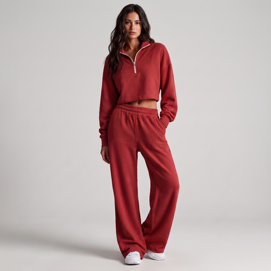 Women's Post-Run Recovery Set | Cropped Half-Zip Sweatshirt & Wide-Leg Sweatpants