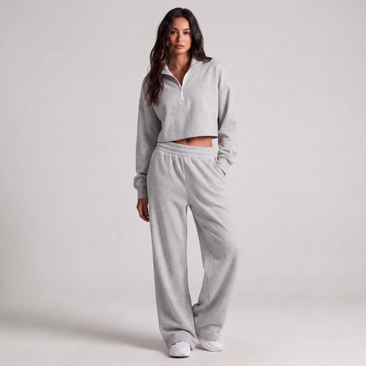 Women's Post-Run Recovery Set | Cropped Half-Zip Sweatshirt & Wide-Leg Sweatpants