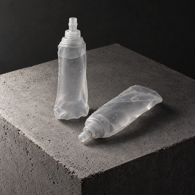 Two 500 ml soft running flasks on a concrete pillar