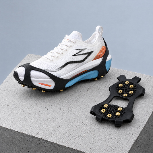 Running ice cleat fitted on a running shoe