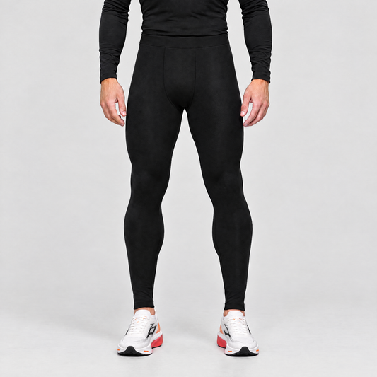 Men's Fleece-Lined Running Tights in Black – front view