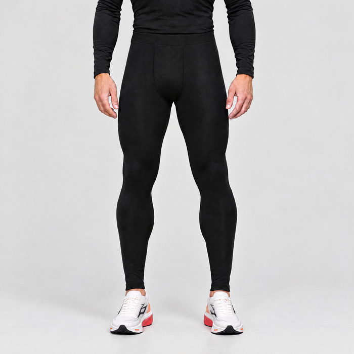Men's Fleece-Lined Running Tights in Black – front view