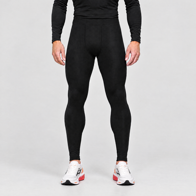 Men's Fleece-Lined Running Tights in Black – front view