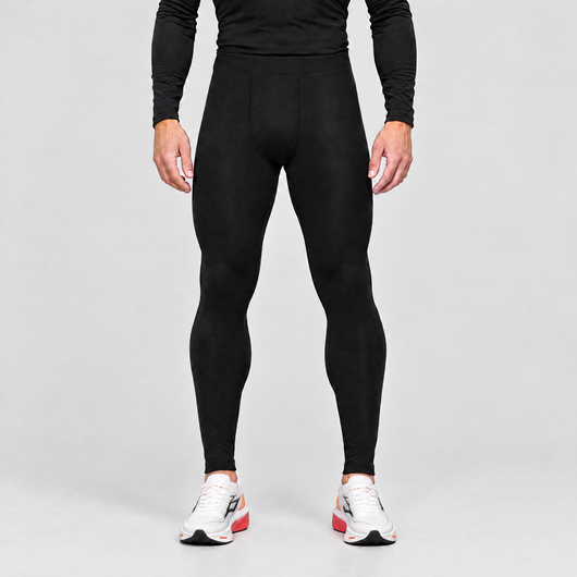 Men's Fleece-Lined Running Tights in Black – front view