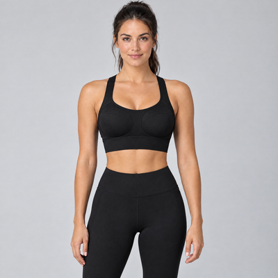 Women's High-Support Sports Bra in Black – front view