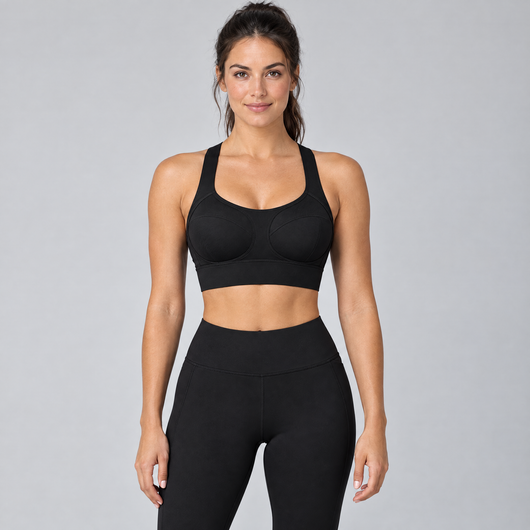 Women's High-Support Sports Bra in Black – front view