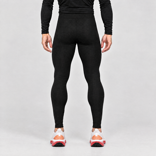 Men's Fleece-Lined Running Tights in Black – back view