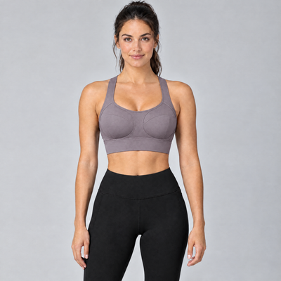 Women's High-Support Sports Bra in Mauve Grey – front view
