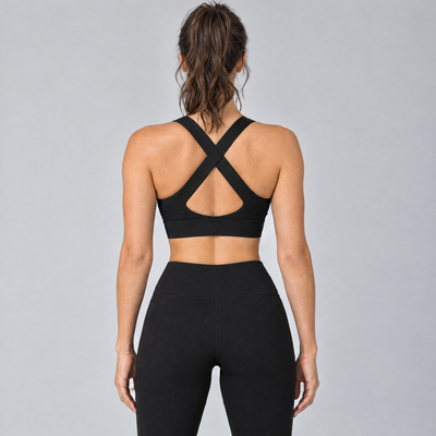 Women's High-Support Sports Bra in Black – back view