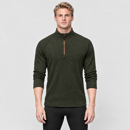 Men's Half-Zip Running Top in Army Green – front view
