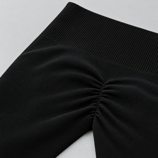 Close-up of the seamless waistband and ribbed knit