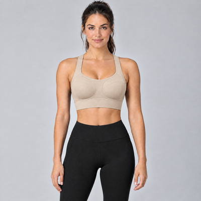 Women's High-Support Sports Bra in Sand – front view