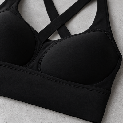 Close-up of the molded cups and cross-back straps