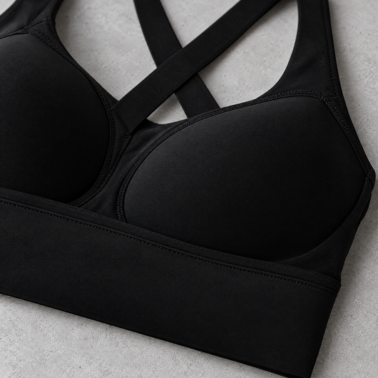 Close-up of the molded cups and cross-back straps