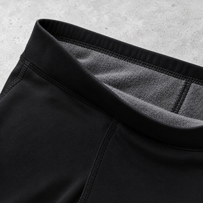 Folded waistband showing the brushed fleece lining