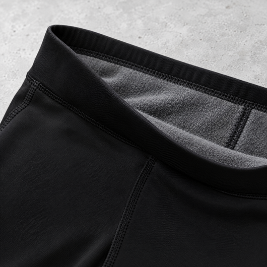 Folded waistband showing the brushed fleece lining