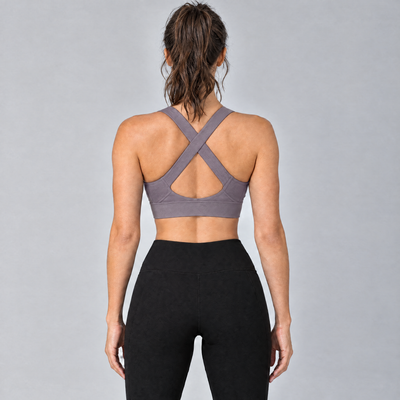 Women's High-Support Sports Bra in Mauve Grey – back view
