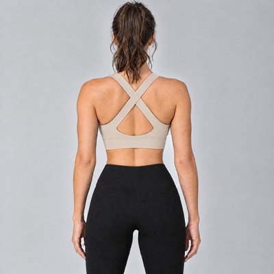 Women's High-Support Sports Bra in Sand – back view
