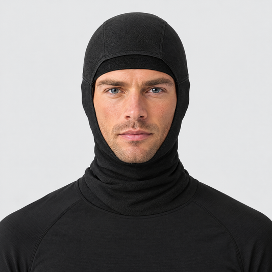 Runner wearing the black running balaclava