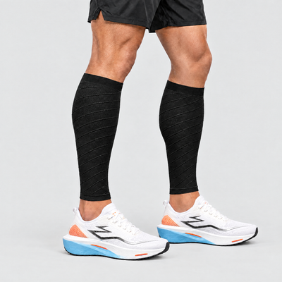 Runner wearing black calf compression sleeves