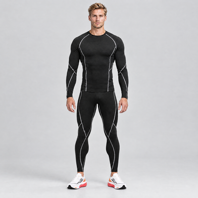 Men's thermal running base layer set in black – front view