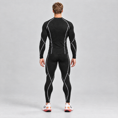 Men's thermal running base layer set in black – back view