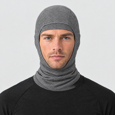 Runner wearing the grey running balaclava