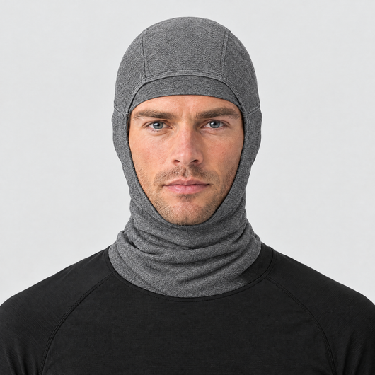 Runner wearing the grey running balaclava