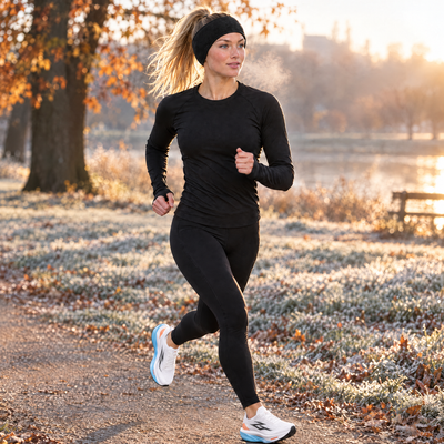 Woman running on a frosty morning in an ear warmer headband