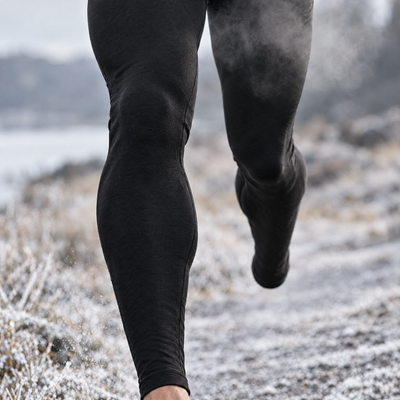 The fleece-lined running tights in use