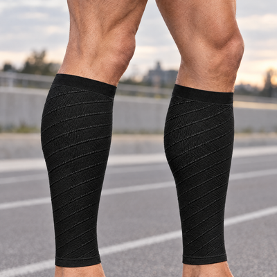The calf compression sleeves in use