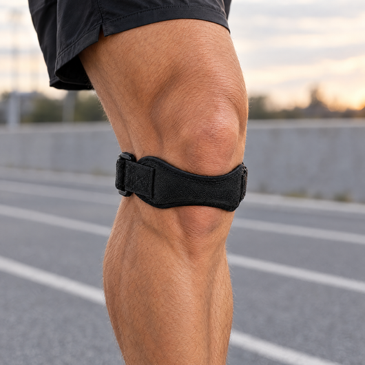 The patella knee strap in use
