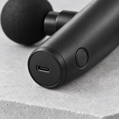 Close-up detail of the mini massage gun
