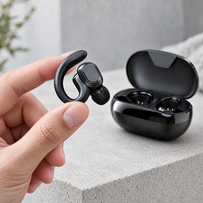 The sport earbuds in use