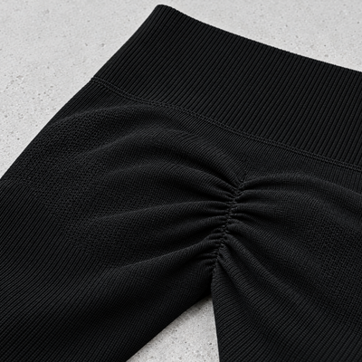 Close-up detail of the scrunch leggings