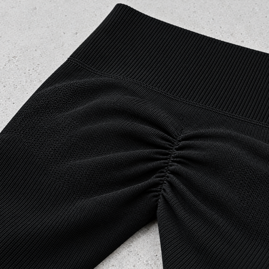 Close-up detail of the scrunch leggings