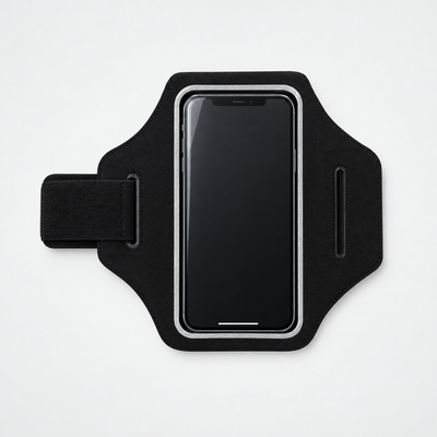 Black running phone armband with touchscreen window