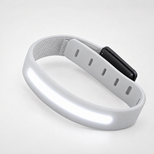 Grey COB light band for night running, glowing white