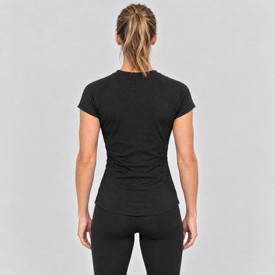 Black fitted running t-shirt seen from behind
