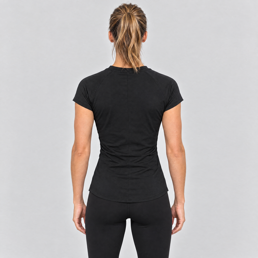 Black fitted running t-shirt seen from behind