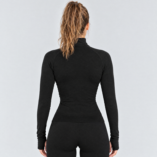 Black half-zip running top seen from behind