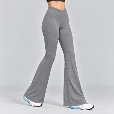 Woman wearing the grey flared running tights