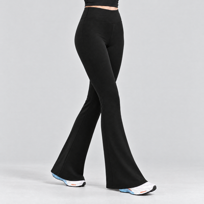 Woman wearing the black fleece-lined flared tights