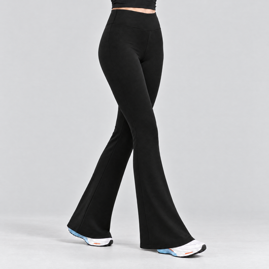 Woman wearing the black fleece-lined flared tights
